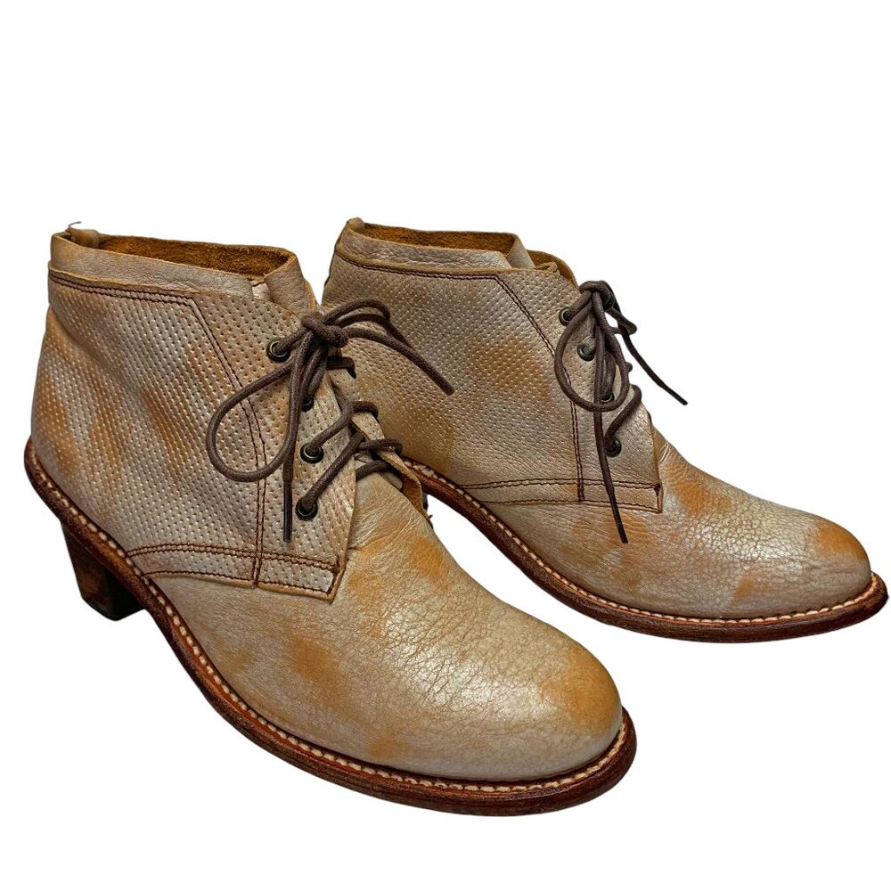 Bed Stu Cobbler Series 6254 Handmade Rustic Sand Leather Lace Up Ankle Booties
